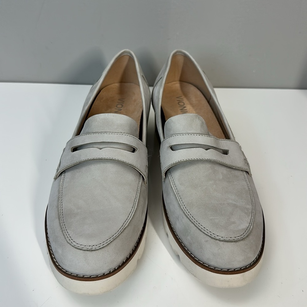 Vionic Light Gray Suede Penny Loafers - Picture 5 of 13